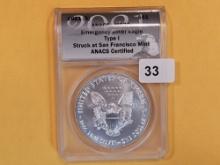 PERFECT! ANACS 2021 (S) American Silver Eagle in Mint State 70