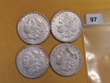 Four Morgan Silver Dollars