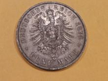 Nice 1876-J German States Hamburg silver 5 marks in Extra Fine