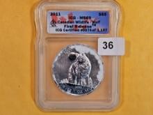 ICG 2011 Canada silver Five dollar Wolf in Mint State 69