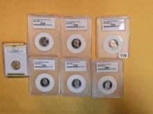 Seven GEM Jefferson Nickels