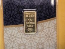 GOLD! Istanbul Gold Refinery One-Half Gram .9999 fine gold bar