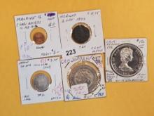 Five mixed World Coins