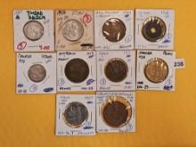 Ten mixed World coins