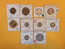 Ten mixed World coins