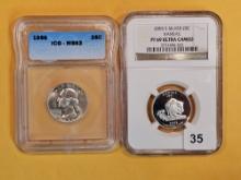 Two Graded, silver, Washington Quarters