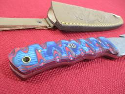 8" Wood and Brass Inlay Handmade Damascus Steel Folding Knife with Sheath