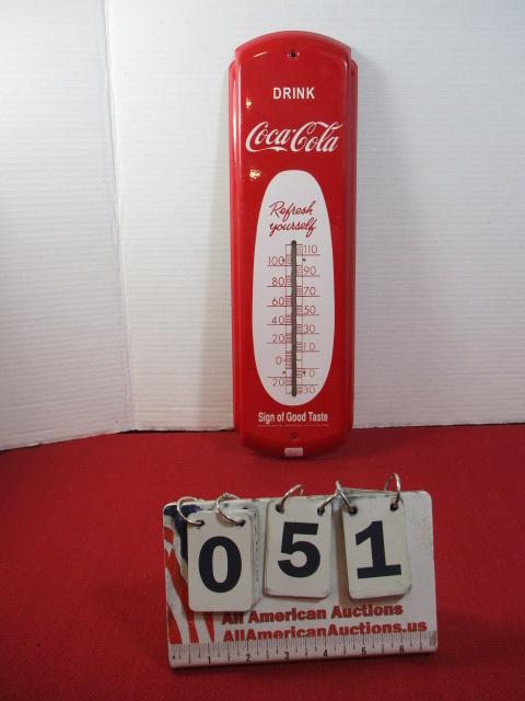 Coca-Cola Metal Art Deco Style Advertising Thermometer