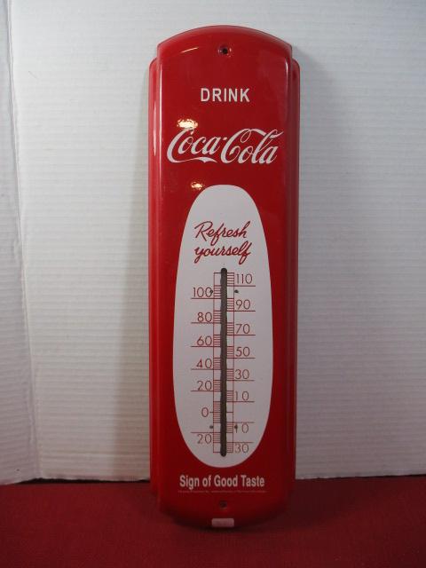 Coca-Cola Metal Art Deco Style Advertising Thermometer