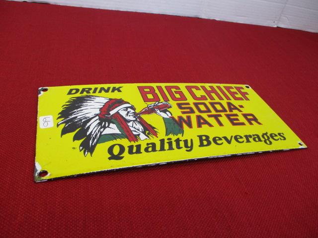 "Big Chief Soda Water" Porcelain Advertising Sign