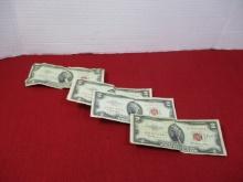 1953/1963 Two Dollar Bills (Red Notes)-Lot of 4