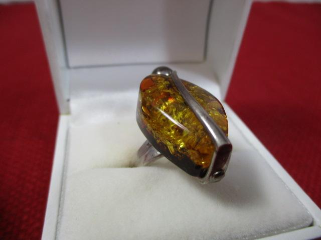 Sterling Silver with Amber Estate Ring