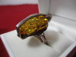 Sterling Silver with Amber Estate Ring