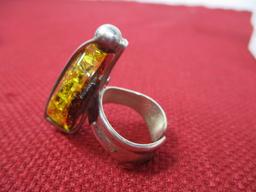 Sterling Silver with Amber Estate Ring