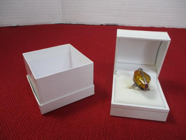 Sterling Silver with Amber Estate Ring