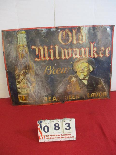 *SPECIAL ITEM-Schlitz Brewery Early Old Milwaukee Brew Tin Advertising Sign