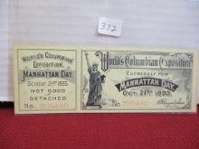 Oct. 21st 1893 World's Columbian Expedition Exclusive Manhattan Day Ticket