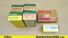 Winchester, Remington, & Norma. 32-20 WIN, 6.5x55, & 25-20 WIN Vintage Ammo. 220 Total Rds; 29 Rds-