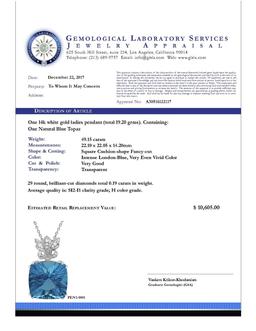 14k White Gold 49.15ct Blue Topaz 0.19ct Diamond Pendant