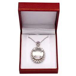 14k White Gold 29.06ct Quartz 0.28ct Pink Sapphire 1.25ct Diamond Pendant