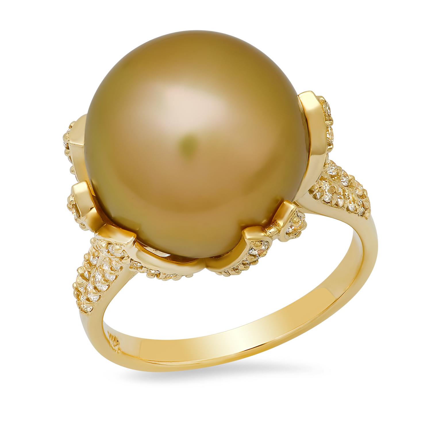 14K Yellow Gold Setting with 14mm South Sea Pearl and 0.93ct Diamond Ring