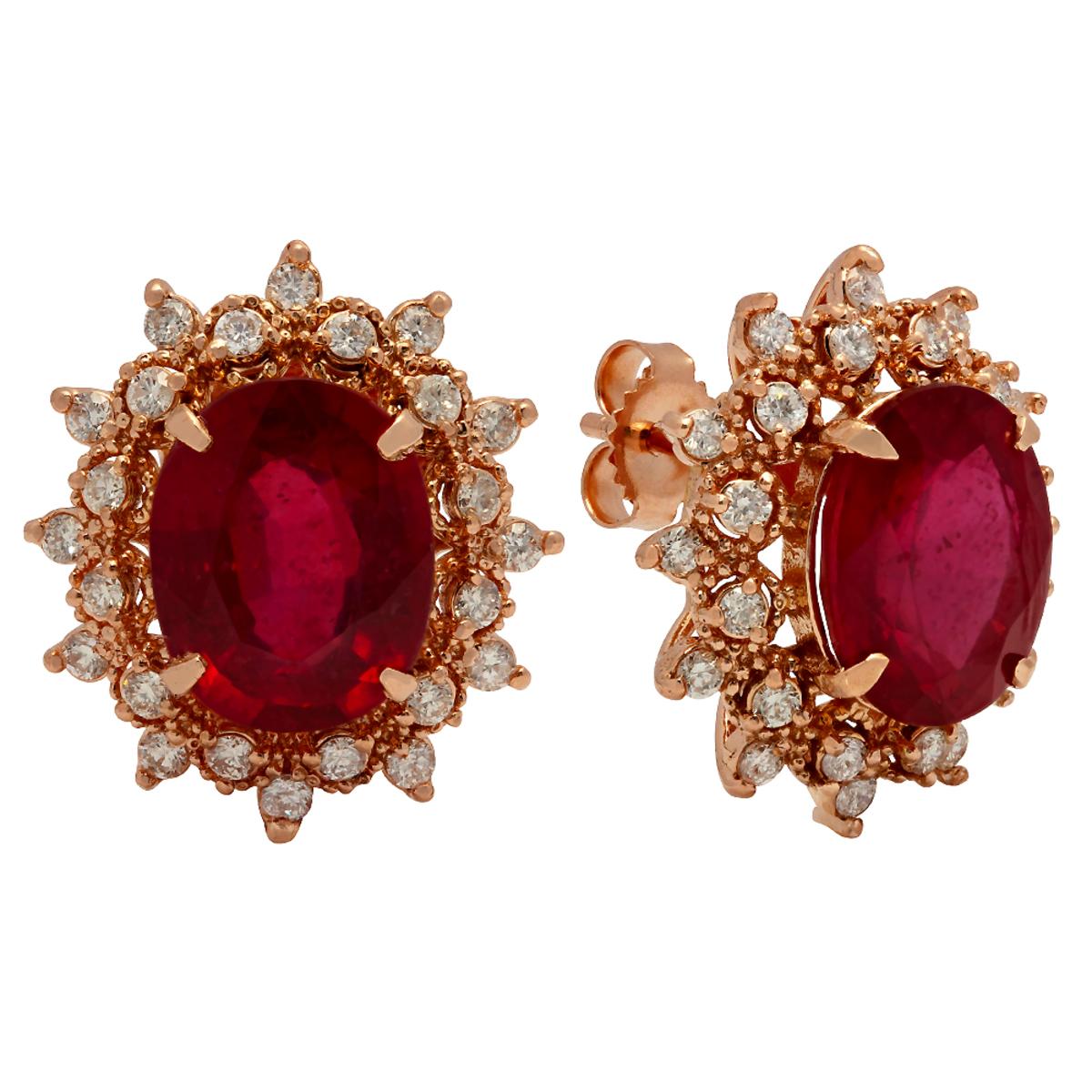 14k Rose Gold 7.86ct Ruby 1.36ct Diamond Earrings