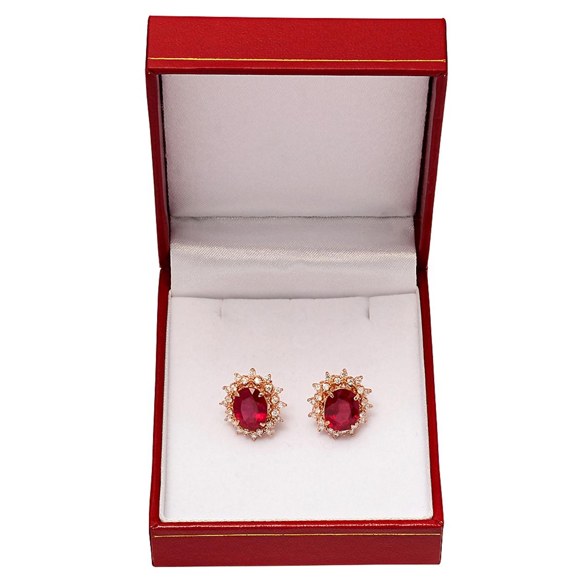 14k Rose Gold 7.86ct Ruby 1.36ct Diamond Earrings