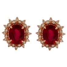 14k Rose Gold 7.86ct Ruby 1.36ct Diamond Earrings