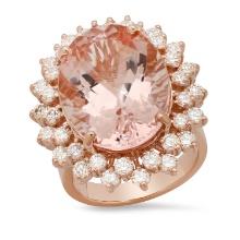 14K Rose Gold with 16.00ct Morganite and 2.21ct Diamond Ladies Ring