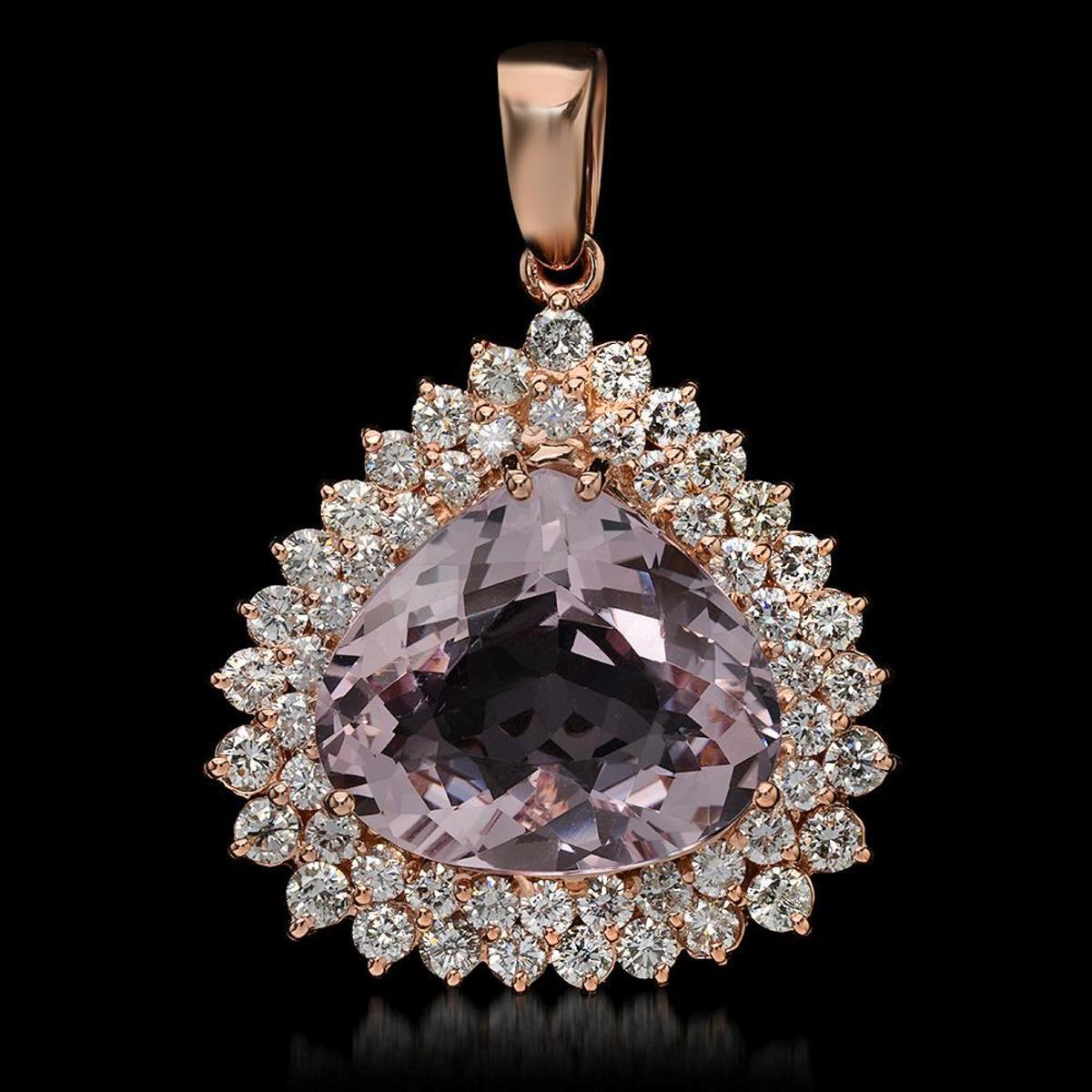 14K Gold 11.31ct Morganite 2.67ct Diamond Pendant