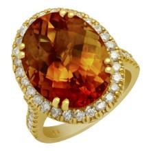 14k Yellow Gold 10.26ct Citrine 0.89ct Diamond Ring