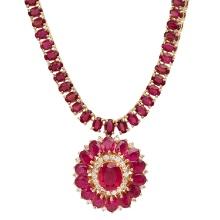 14K Yellow Gold Setting with 50.81ct Ruby and 0.92ct Diamond Necklace