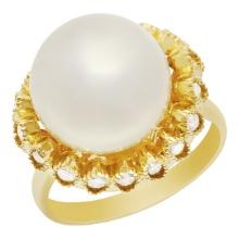 14k Yellow Gold 13mm Pearl 0.65ct Diamond Ring