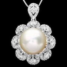 14K Gold 14mm South Sea Pearl and 3.16ct Diamond Pendant