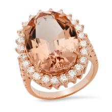 14K Rose Gold with 13.72 Morganite and 1.68ct Diamond Ladies Ring