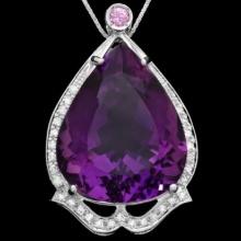 14K Gold 49.11ct Amethyst 0.24ct Pink Sapphire 0.42ct Diamond Pendant