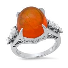 Platinum Setting with 8.72ct Fire Opal and 0.45ct Diamond Ladies Ring