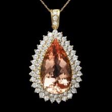 14K Gold 19.91ct Morganite 3.47ct Diamond Pendant