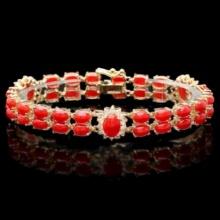 14K Gold 16.81ct Coral 1.14ct Diamond Bracelet