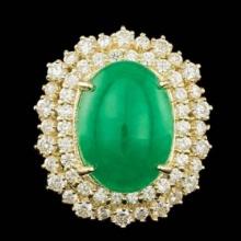 14K Yellow Gold 6.71ct Natural Jadeite and 2.01ct Diamond Ring