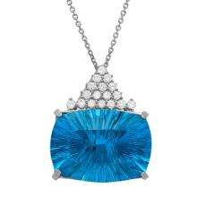 14k White Gold 36.00ct Blue Topaz 1.20ct Diamond Pendant