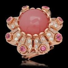 14K Rose Gold 15.37ct Rose Quartz 1.21ct Sapphire and 1.46ct Diamond Ring