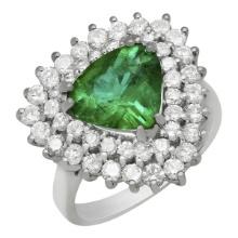 14k White Gold 2.31ct Emerald 1.71ct Diamond Ring