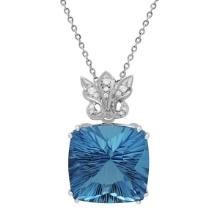 14k White Gold 49.15ct Blue Topaz 0.19ct Diamond Pendant