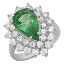 14k White Gold 2.10ct Emerald 1.69ct Diamond Ring