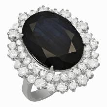 14k White Gold 13.34ct Sapphire 1.82ct Diamond Ring