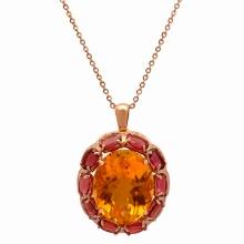 14k Rose Gold 23.75ct Citrine 14.11ct Pink Tourmaline 0.78ct Diamond Pendant