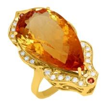 14k Yellow Gold 27.91ct & 0.10ct Citrine 0.84ct Diamond Ring