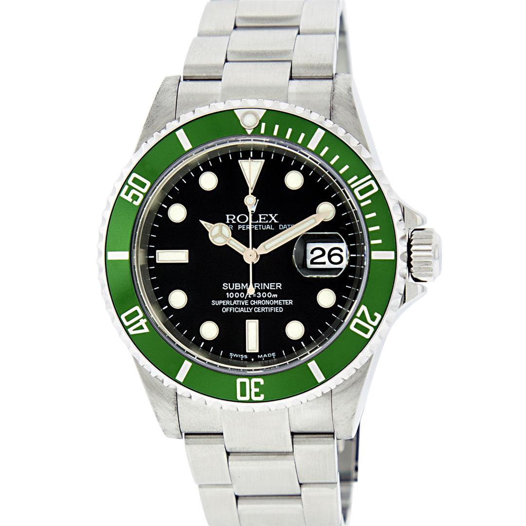 Rolex Mens Stainless Steel Black Dial Green Insert Anniversay Edition Submariner