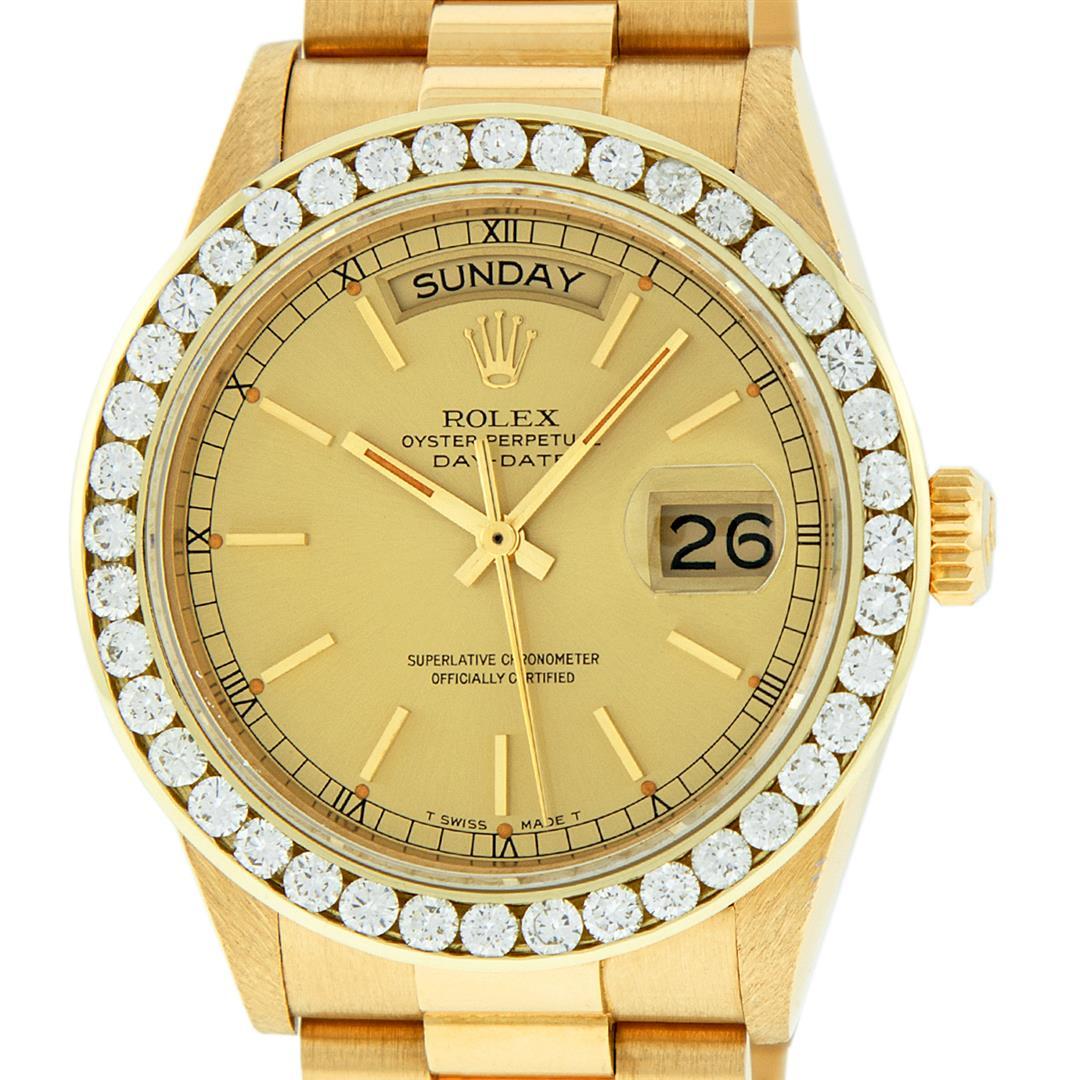 Rolex Mens Quickset 18K Yellow Gold Champagne Index 3 Carat Diamond Bezel Presid